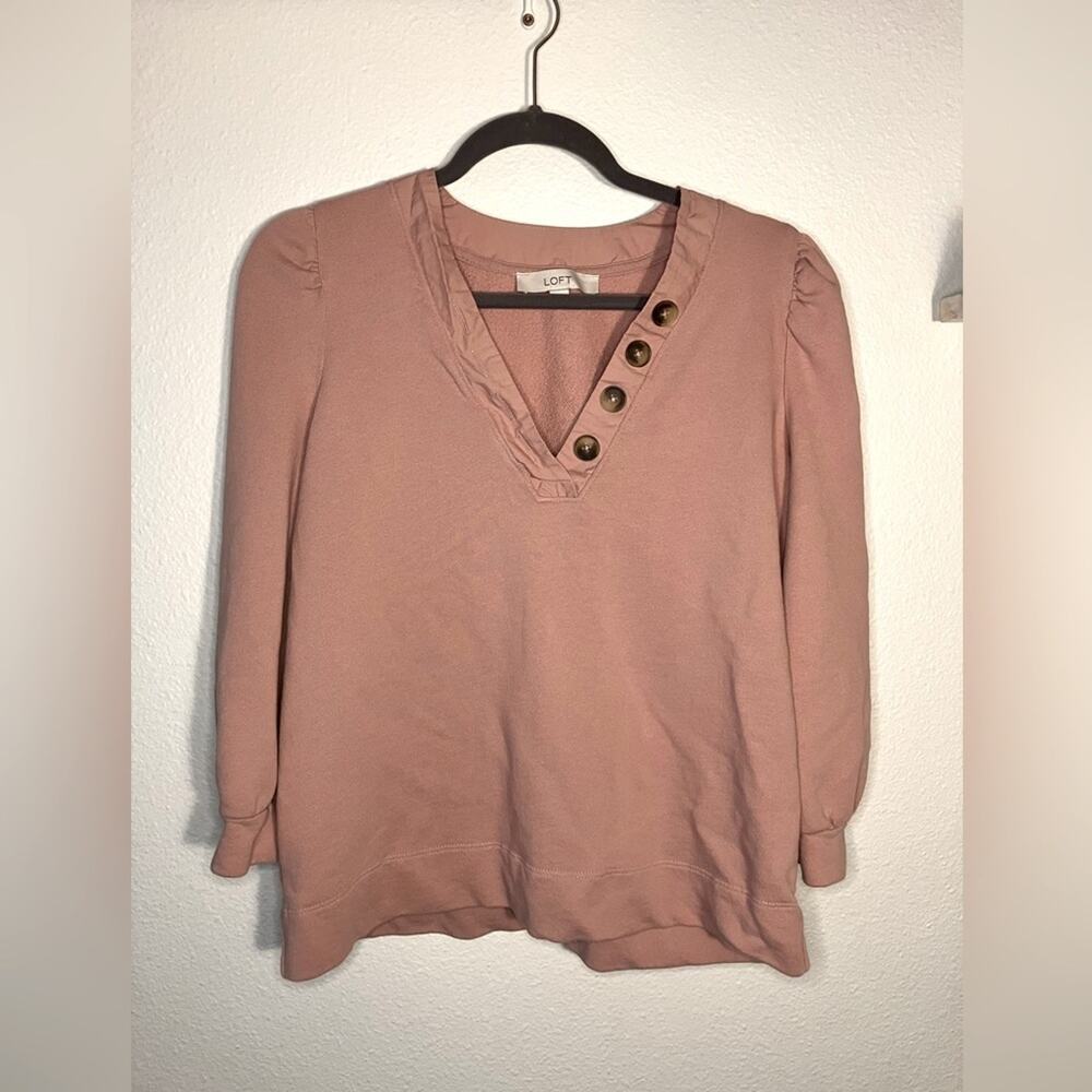 Loft mauve sweatshirt ruffle sleeves long sleeved work dress up